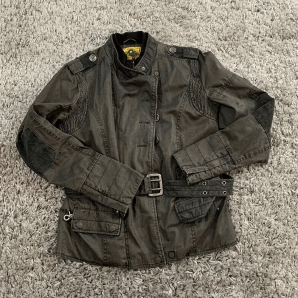 Roland Sands Design Jacket Womens Small Black‎ Belted Full Zip Motorcycle Jacket